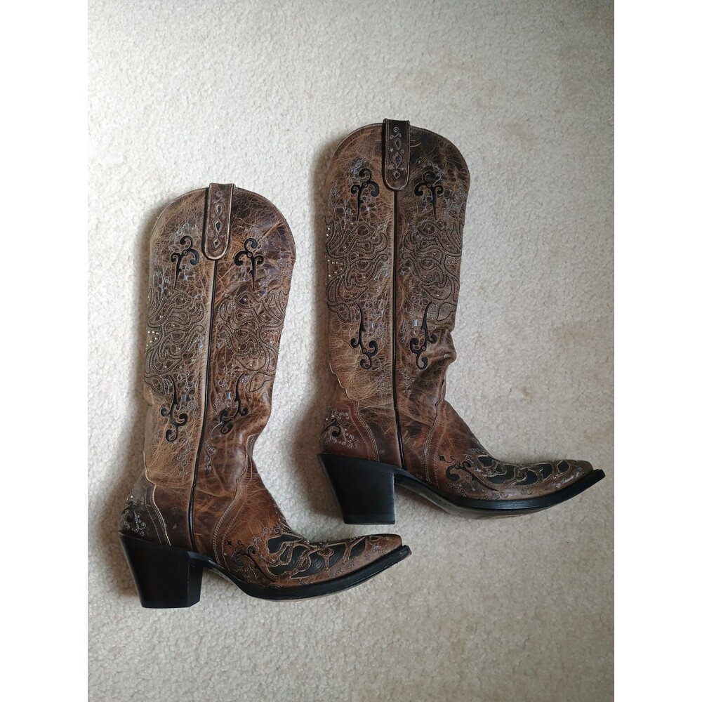 Sterling River Women's Leather Cowboy Boots 89184 5.5B Brown Embroidered
